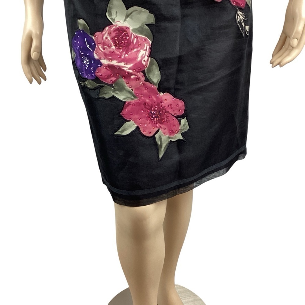 Vintage 100% Silk Floral Pencil Skirt Size 12 Black - Picture 3 of 6